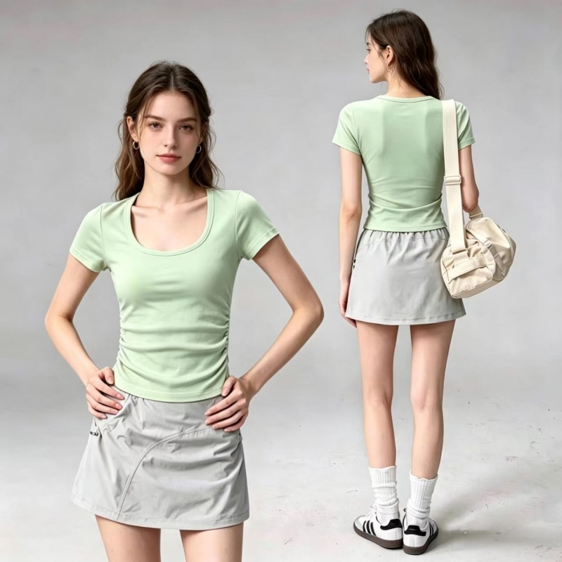 Pilate Yoga Workout - Kaos Olahraga Wanita Lengan Pendek Musim